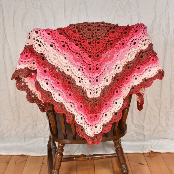 NEW, hand crocheted shawl, beautiful pattern & colors, wool blend, 68" across - Picture 1 of 2